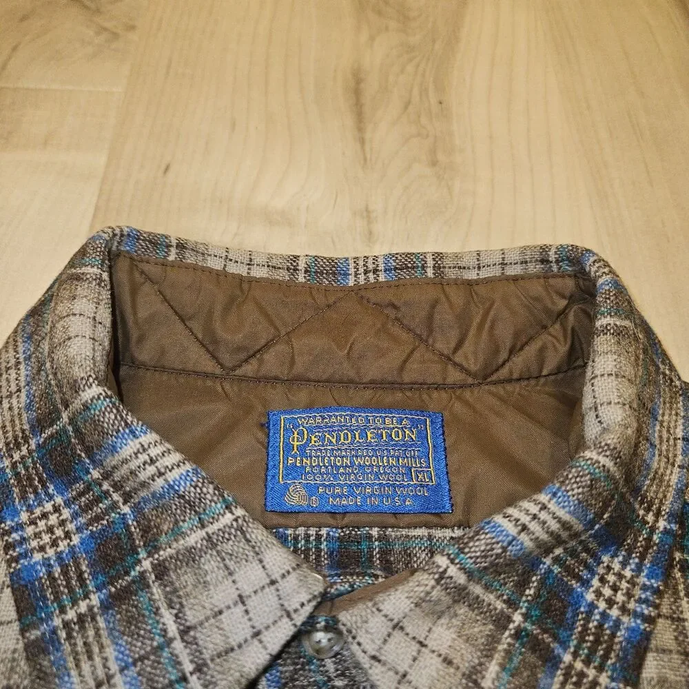 Vtg Pendleton Flannel Shirt Mens Size XL 100% Pure Virgin Wool Brown Plaid